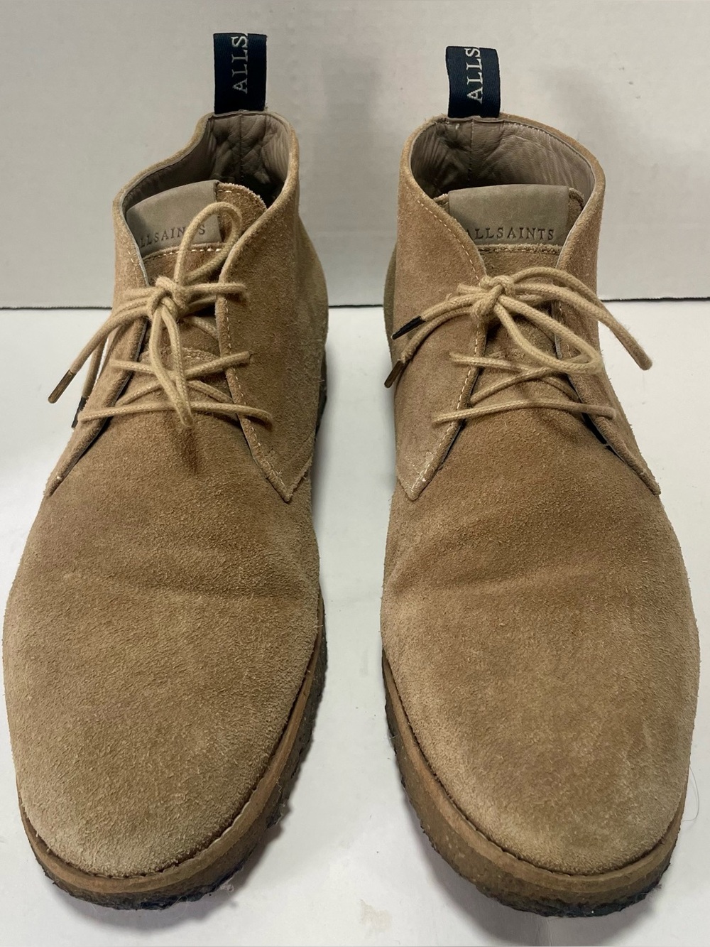 AllSaints Men’s Tan Suede Chukka Desert Boots Size EU 42 Lace Up Crepe Sole